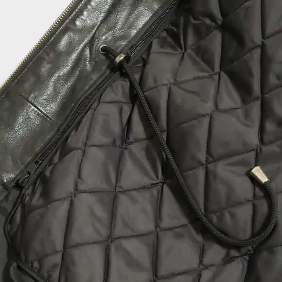 Vtg 80s Wilsons Leather Thinsulate Insulated Quilt Lined Hooded Coat Black Sz L - Picture 10 of 16